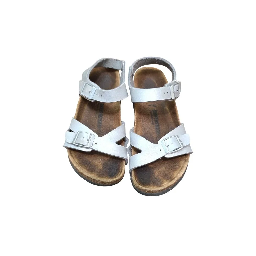 Birkenstock‎ Girls Silver Open-Toe Sandals Adjustable Straps Size 33